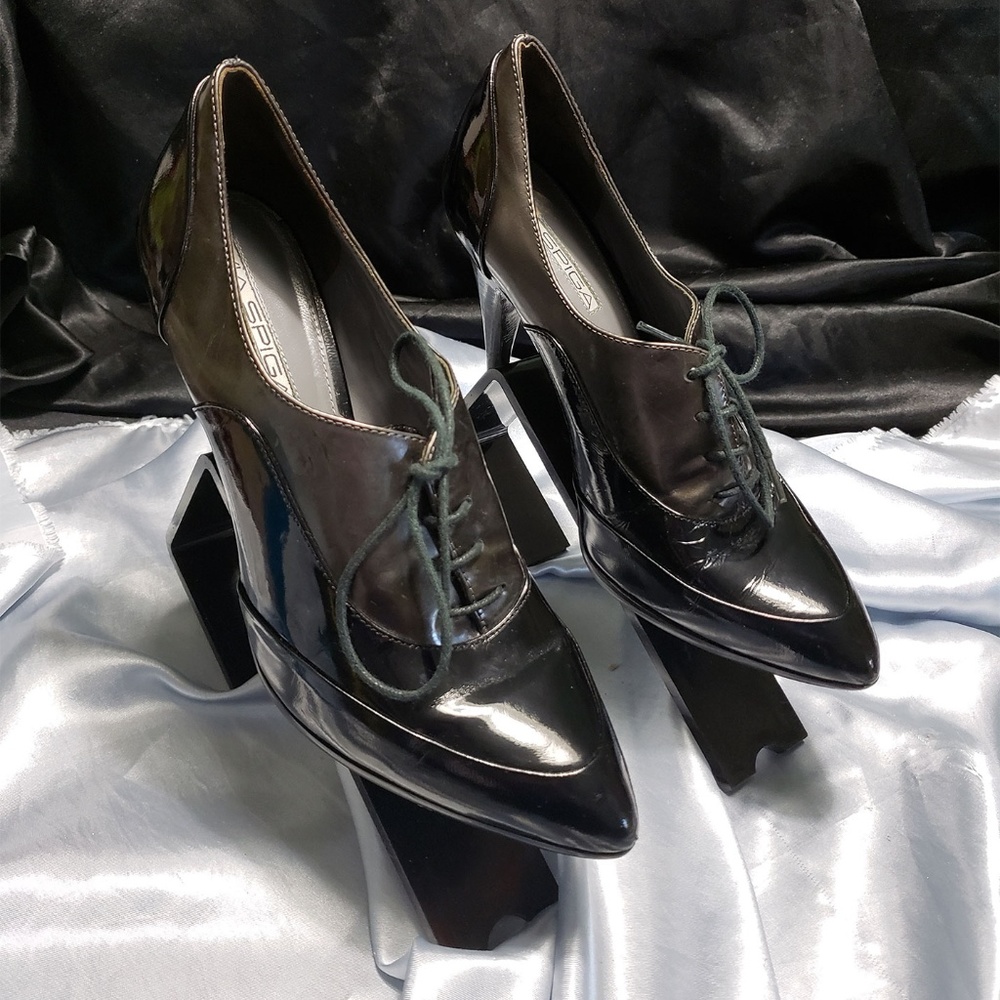 VIA SPIGA black patent lace up heels ankle boots SZ 7